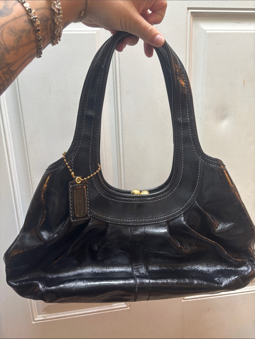 Coach Ergo Pleated Frame Black Patent Leather Satchel